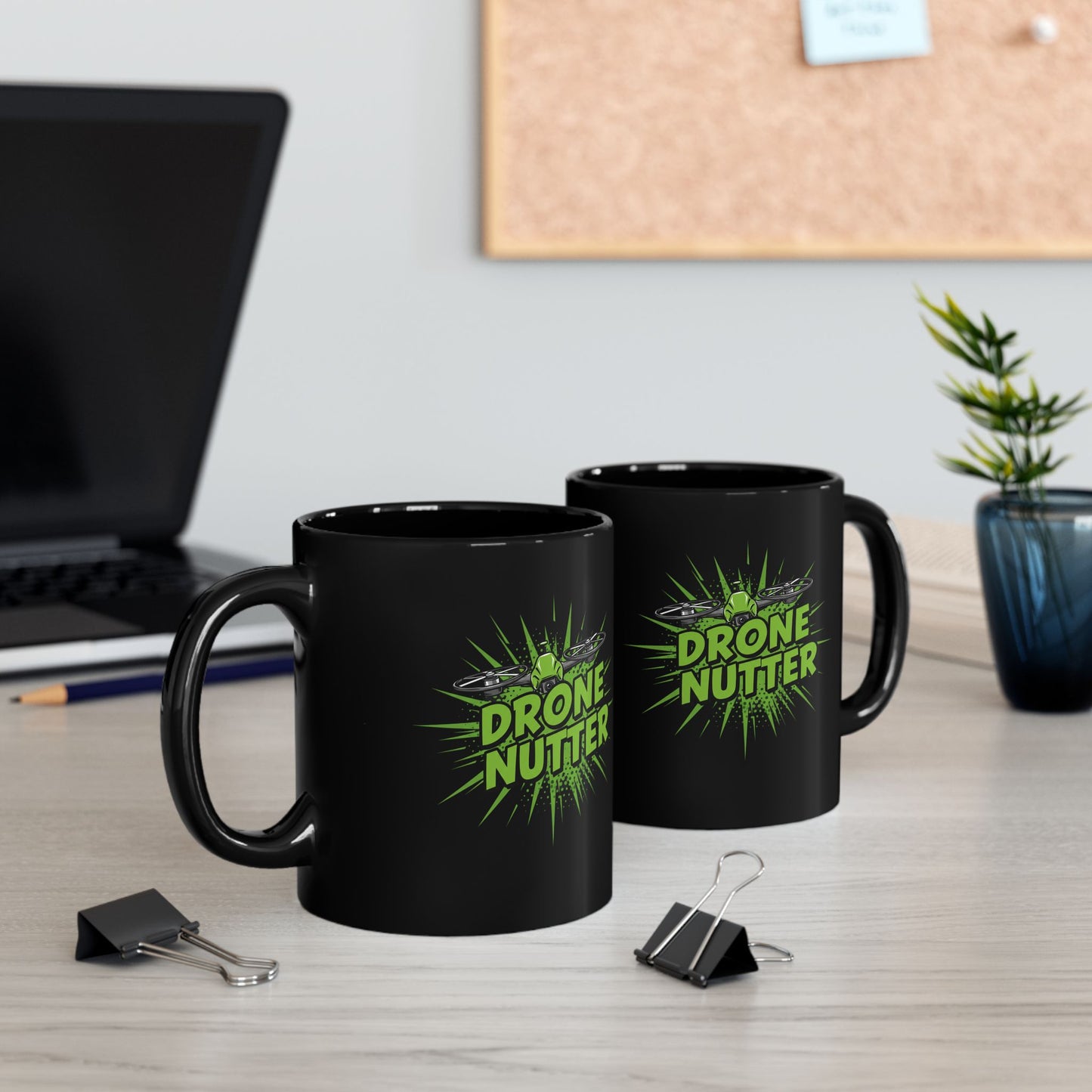 Drone Nutter Black Mug, Funny Gift for Drone Lovers, 11oz and 15oz Coffee Cup, Unique Drone Pilot Present, Geeky Kitchen Decor