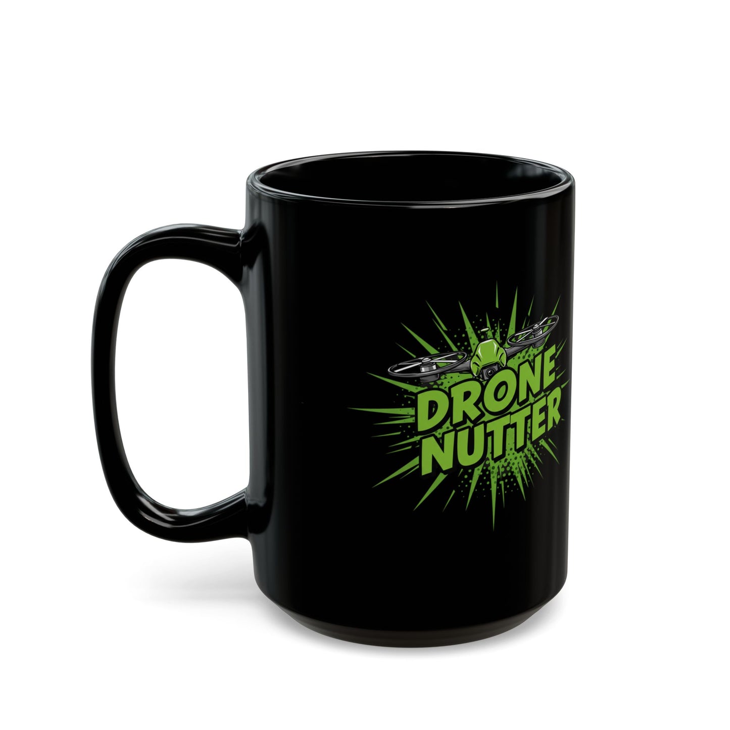 Drone Nutter Black Mug, Funny Gift for Drone Lovers, 11oz and 15oz Coffee Cup, Unique Drone Pilot Present, Geeky Kitchen Decor
