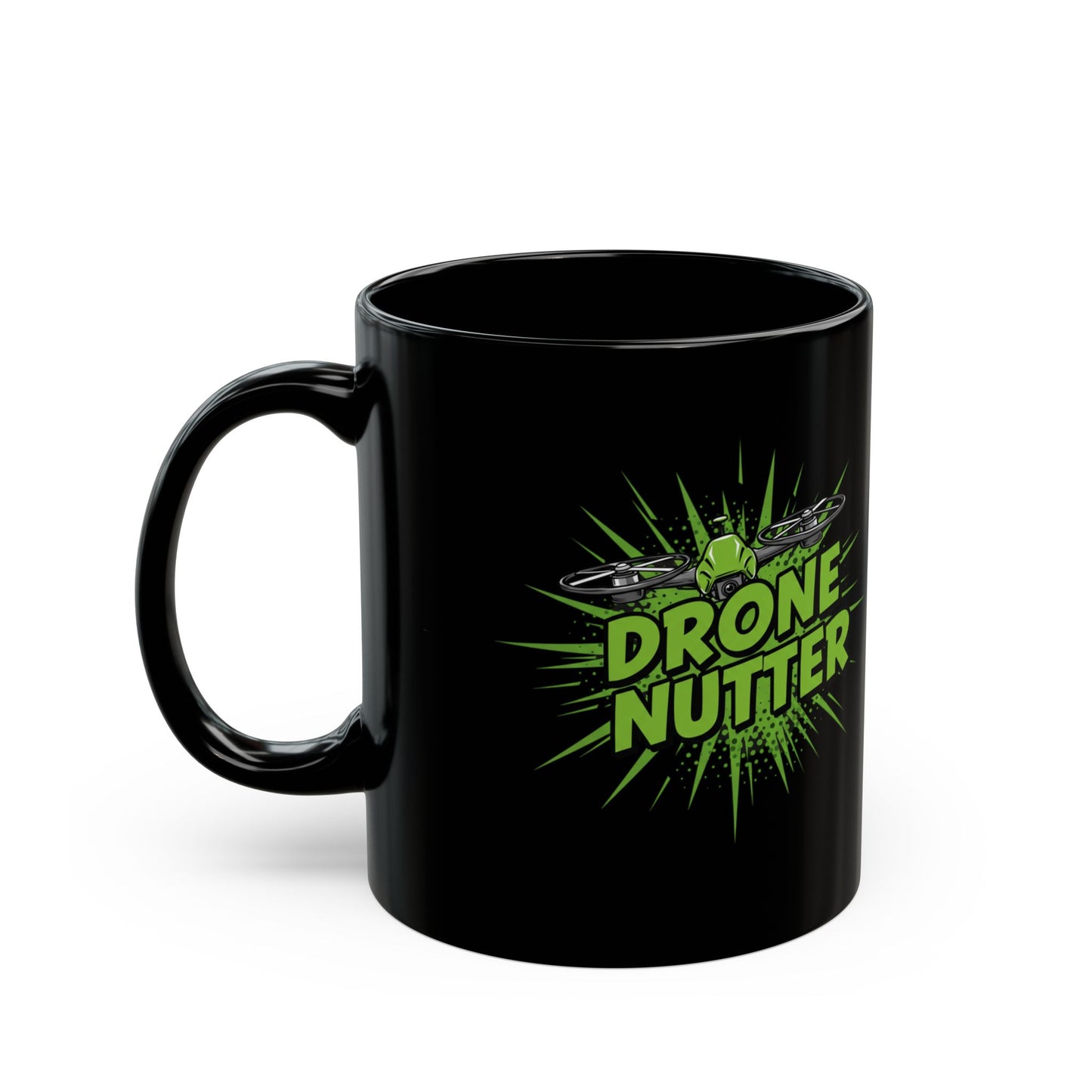 Drone Nutter Black Mug, Funny Gift for Drone Lovers, 11oz and 15oz Coffee Cup, Unique Drone Pilot Present, Geeky Kitchen Decor