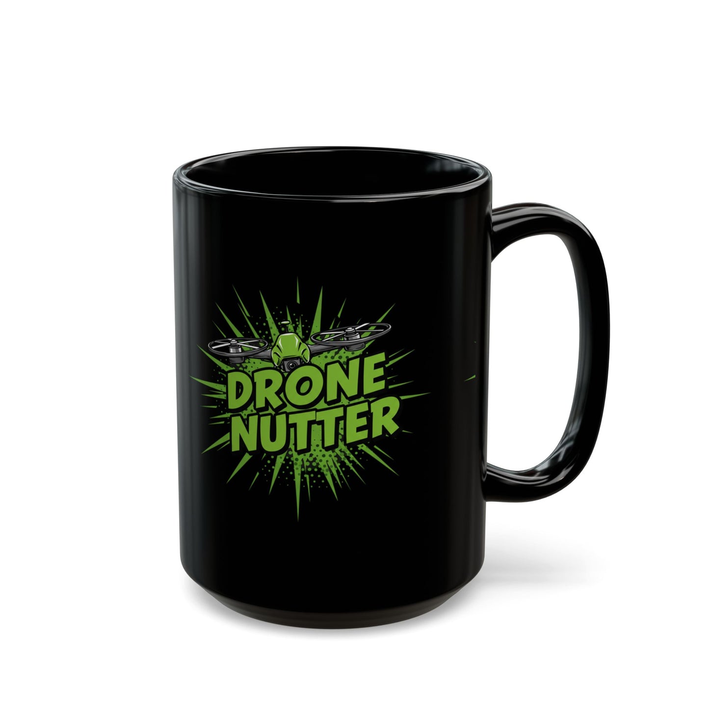 Drone Nutter Black Mug, Funny Gift for Drone Lovers, 11oz and 15oz Coffee Cup, Unique Drone Pilot Present, Geeky Kitchen Decor