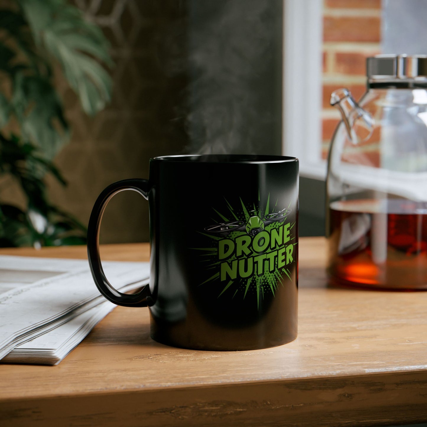 Drone Nutter Black Mug, Funny Gift for Drone Lovers, 11oz and 15oz Coffee Cup, Unique Drone Pilot Present, Geeky Kitchen Decor