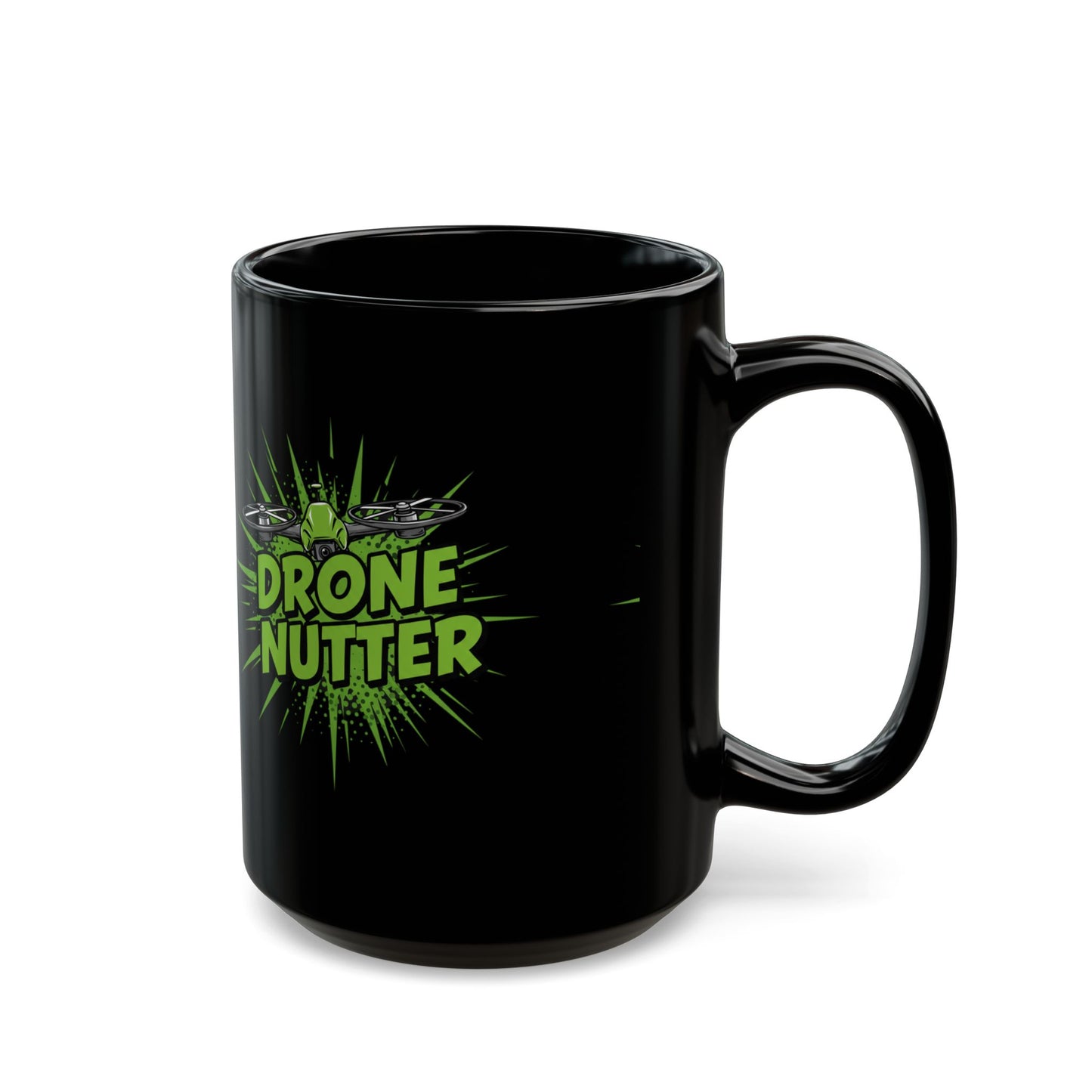 Drone Nutter Black Mug, Funny Gift for Drone Lovers, 11oz and 15oz Coffee Cup, Unique Drone Pilot Present, Geeky Kitchen Decor