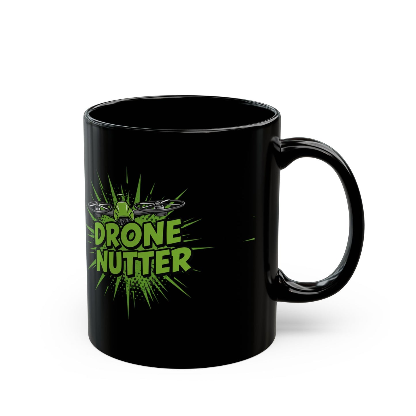 Drone Nutter Black Mug, Funny Gift for Drone Lovers, 11oz and 15oz Coffee Cup, Unique Drone Pilot Present, Geeky Kitchen Decor