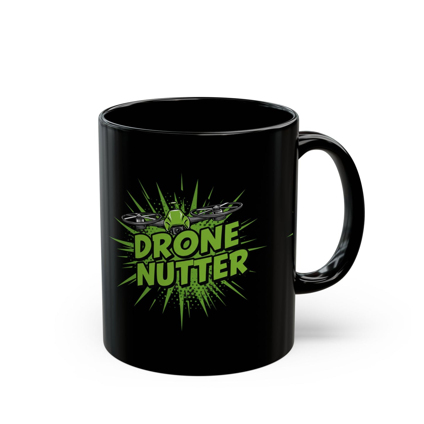 Drone Nutter Black Mug, Funny Gift for Drone Lovers, 11oz and 15oz Coffee Cup, Unique Drone Pilot Present, Geeky Kitchen Decor