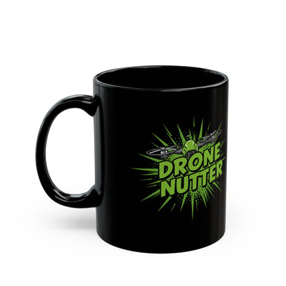 Drone Nutter Black Mug, Funny Gift for Drone Lovers, 11oz and 15oz Coffee Cup, Unique Drone Pilot Present, Geeky Kitchen Decor