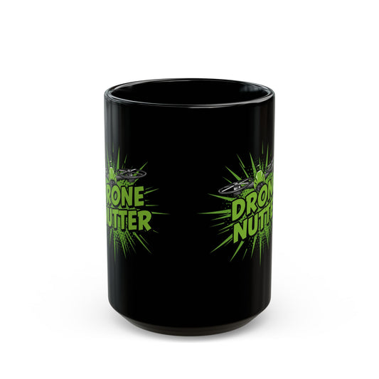 Drone Nutter Black Mug, Funny Gift for Drone Lovers, 11oz and 15oz Coffee Cup, Unique Drone Pilot Present, Geeky Kitchen Decor