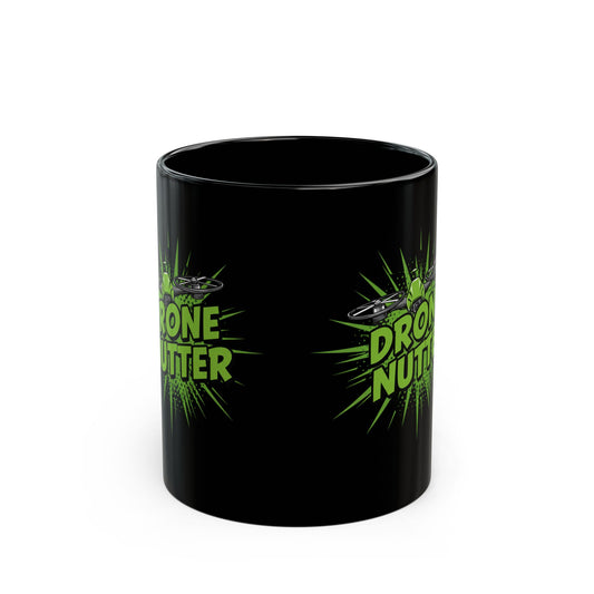 Drone Nutter Black Mug, Funny Gift for Drone Lovers, 11oz and 15oz Coffee Cup, Unique Drone Pilot Present, Geeky Kitchen Decor